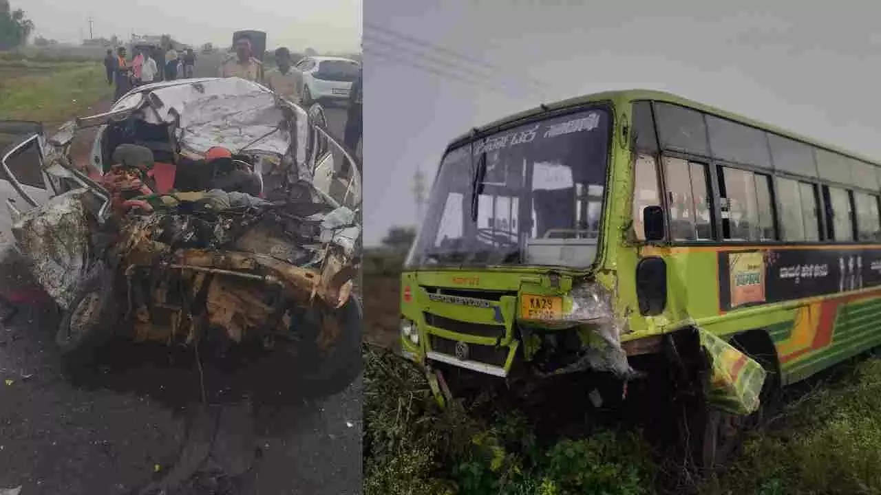 ಗದಗ: ಸರ್ಕಾರಿ ಬಸ್, ಕಾರು ನಡುವೆ ಭೀಕರ ಅಪಘಾತ; ಒಂದೇ ಕುಟುಂಬದ ನಾಲ್ವರ ಸಾವು