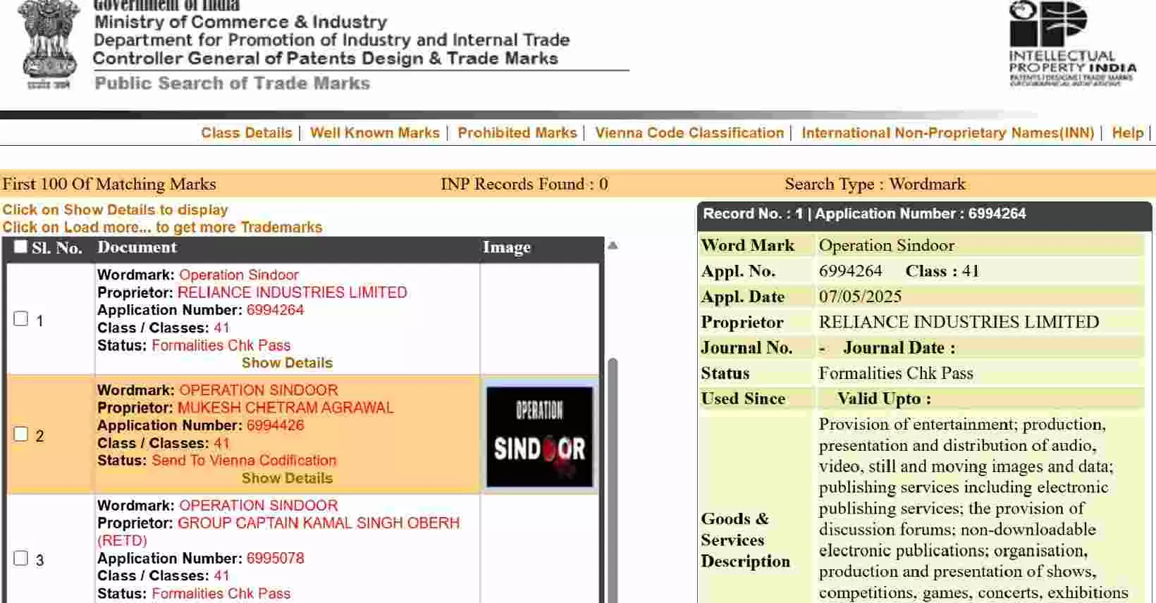 Reliance Industries and Others File for Trademark of Operation Sindoor Reliance Industries and Others File for Trademark of Operation Sindoor