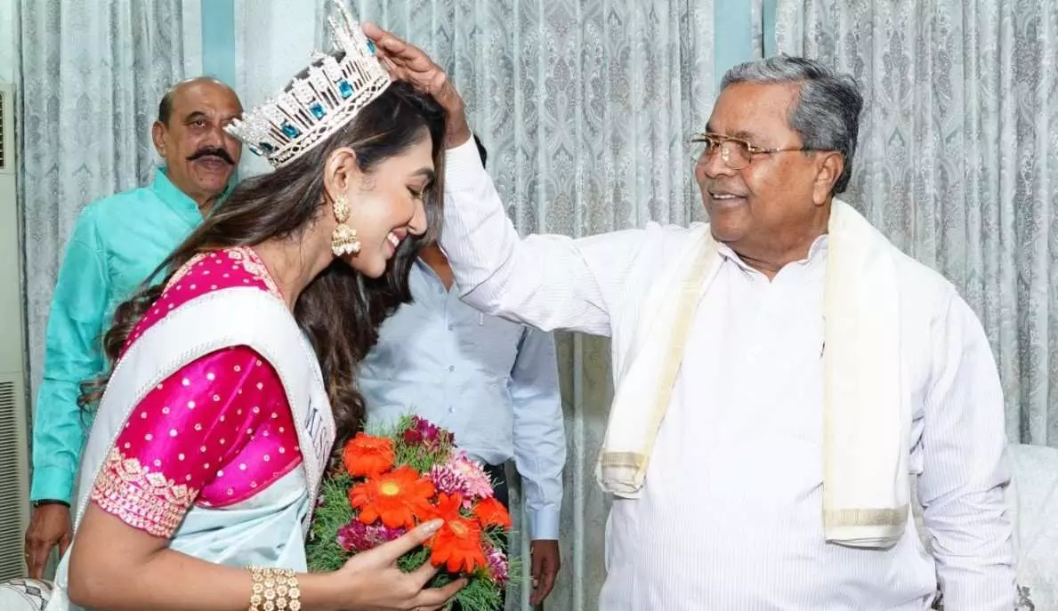Miss Universe Karnataka winner Vamsi meets CM in Delhi Miss Universe Karnataka winner Vamsi meets CM in Delhi
