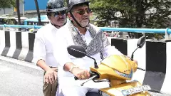 ನಿಷೇಧಿತ ಹಾಫ್ ಹೆಲ್ಮೆಟ್ ಧರಿಸಿ ವಾಹನ ಚಲಾಯಿಸಿದ ಡಿಸಿಎಂ; ಸಂಚಾರ ನಿಯಮ ಉಲ್ಲಂಘನೆ ಅಲ್ಲವೇ?