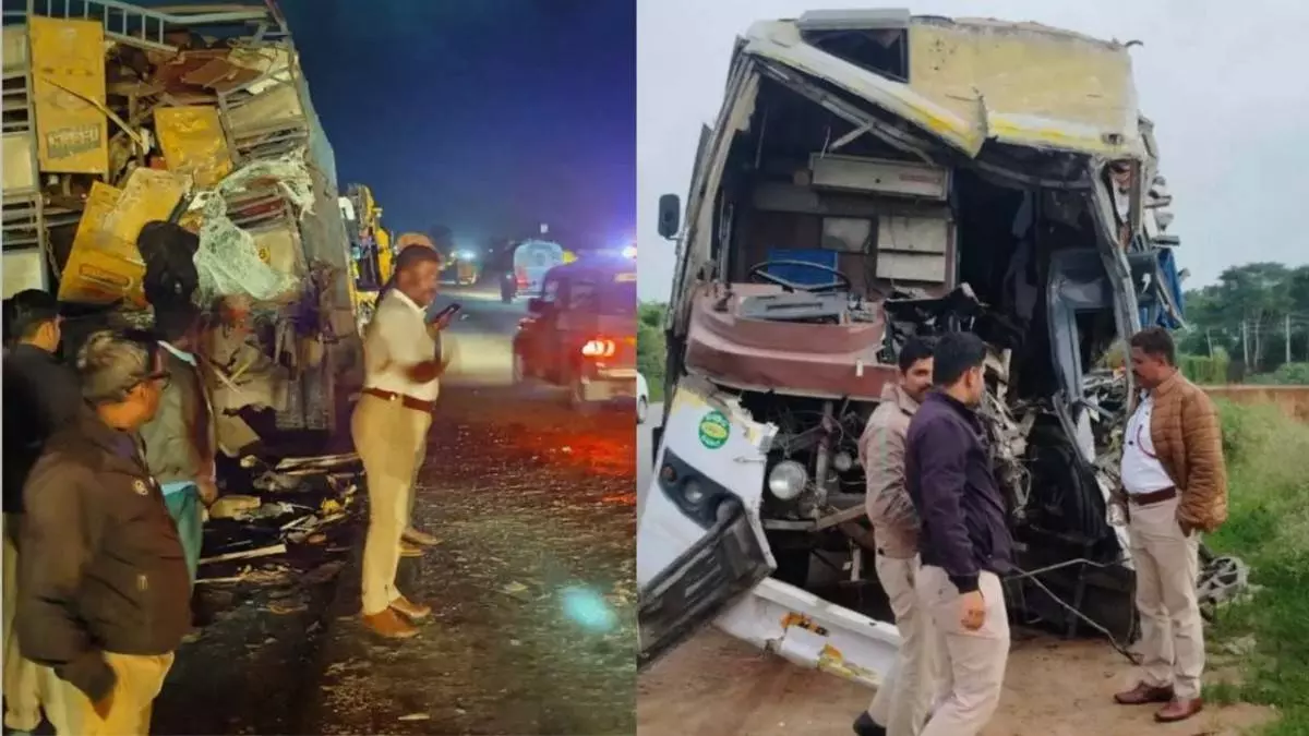 Three killed as KSRTC bus collides with lorry loaded with sheep