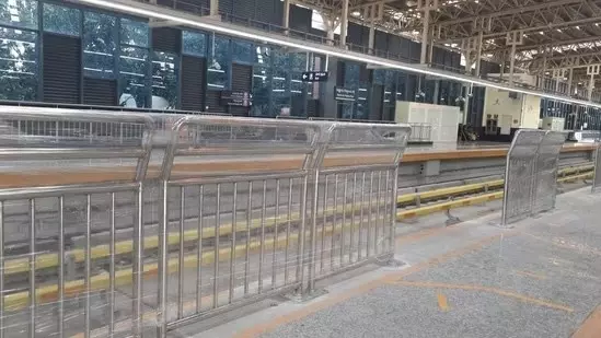 Barricades installed at RV Road Metro Station to control passenger traffic