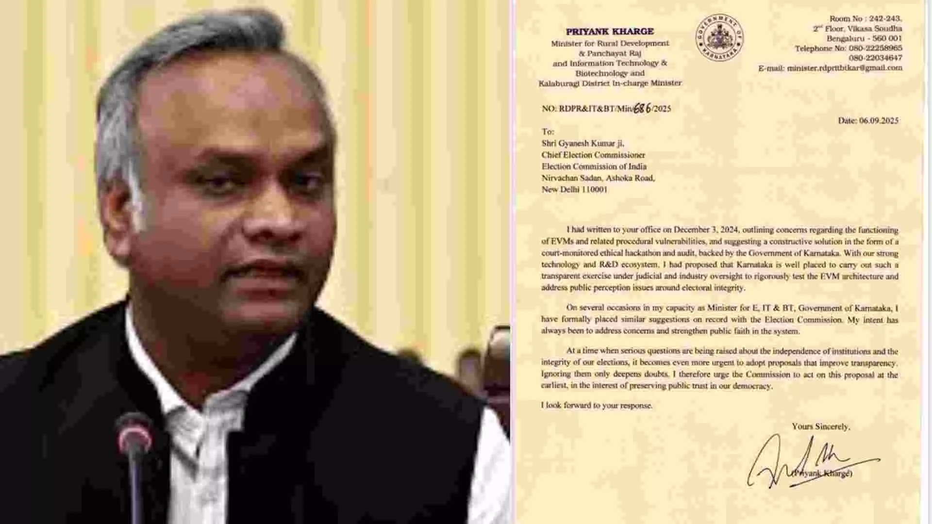 ಇವಿಎಂ ಯಂತ್ರಗಳ ಎಥಿಕಲ್ ಹ್ಯಾಕಥಾನ್ ಮಾಡಲು ಸಚಿವ ಪ್ರಿಯಾಂಕ್ ಖರ್ಗೆ ಮತ್ತೊಮ್ಮೆ ಚುನಾವಣಾ ಆಯೋಗಕ್ಕೆ ಆಗ್ರಹ ಇವಿಎಂ ಯಂತ್ರಗಳ ಎಥಿಕಲ್ ಹ್ಯಾಕಥಾನ್ ಮಾಡಲು ಸಚಿವ ಪ್ರಿಯಾಂಕ್ ಖರ್ಗೆ ಮತ್ತೊಮ್ಮೆ ಚುನಾವಣಾ ಆಯೋಗಕ್ಕೆ ಆಗ್ರಹ