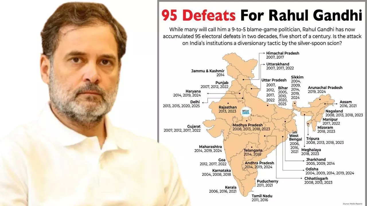 Bihar Election 2025| ʼರಾಹುಲ್ಗಾಂಧಿಯ 95 ಸೋಲುʼ; ಸೋಲಿನ ಪಟ್ಟಿ ಹಂಚಿಕೊಂಡು ವ್ಯಂಗ್ಯವಾಡಿದ ಬಿಜೆಪಿ Bihar Election 2025| ʼರಾಹುಲ್ಗಾಂಧಿಯ 95 ಸೋಲುʼ; ಸೋಲಿನ ಪಟ್ಟಿ ಹಂಚಿಕೊಂಡು ವ್ಯಂಗ್ಯವಾಡಿದ ಬಿಜೆಪಿ