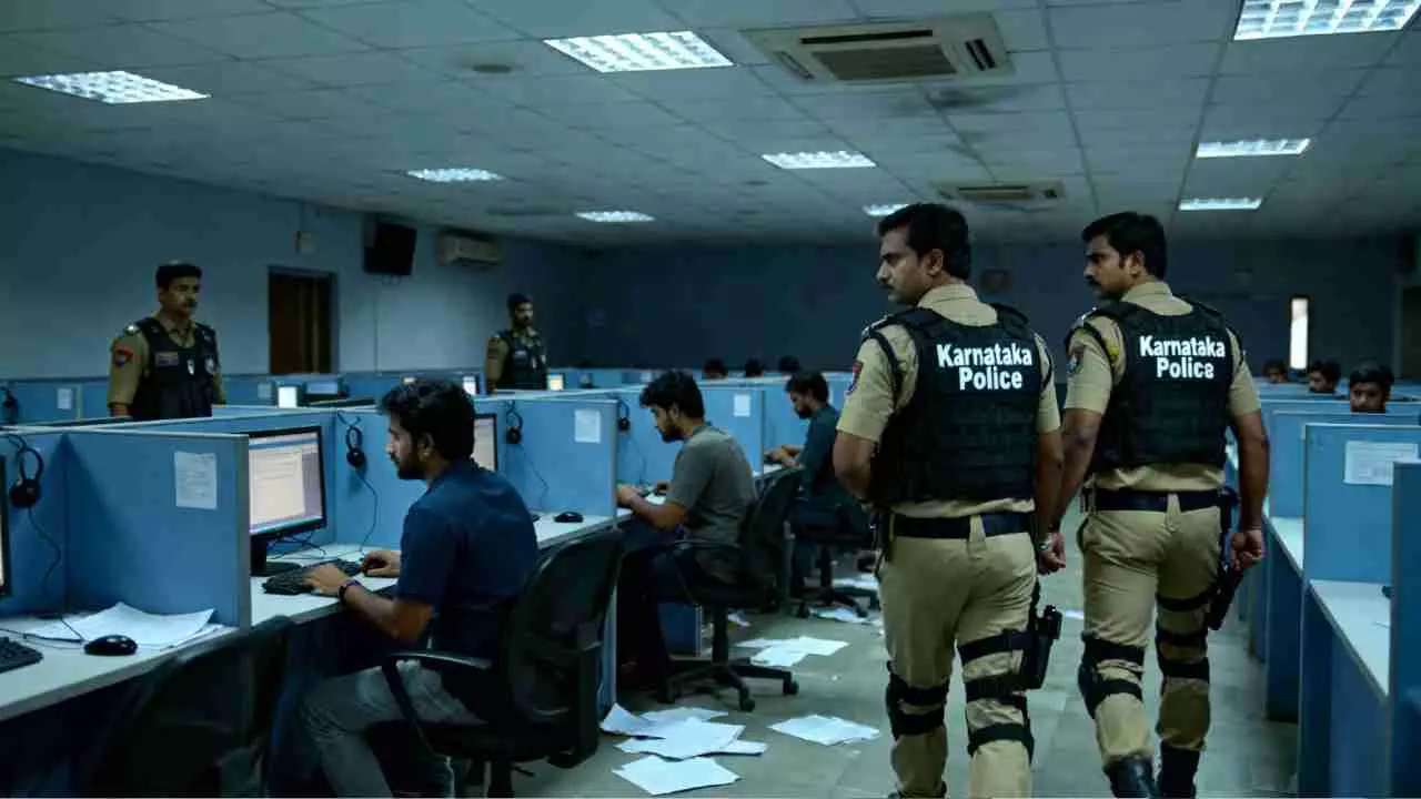 ಅಮೆರಿಕನ್ನರಿಗೆ ವಂಚನೆ: ಬೆಂಗಳೂರಿನಲ್ಲಿ ಕಾಲ್ ಸೆಂಟರ್ ಮೇಲೆ ಸೈಬರ್ ಪೊಲೀಸರ ದಾಳಿ, 21 ಮಂದಿ ಬಂಧನ ಅಮೆರಿಕನ್ನರಿಗೆ ವಂಚನೆ: ಬೆಂಗಳೂರಿನಲ್ಲಿ ಕಾಲ್ ಸೆಂಟರ್ ಮೇಲೆ ಸೈಬರ್ ಪೊಲೀಸರ ದಾಳಿ, 21 ಮಂದಿ ಬಂಧನ