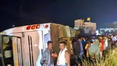 Horrific series of accidents near Channarayapatna: Bus overturns, biker dies on the spot