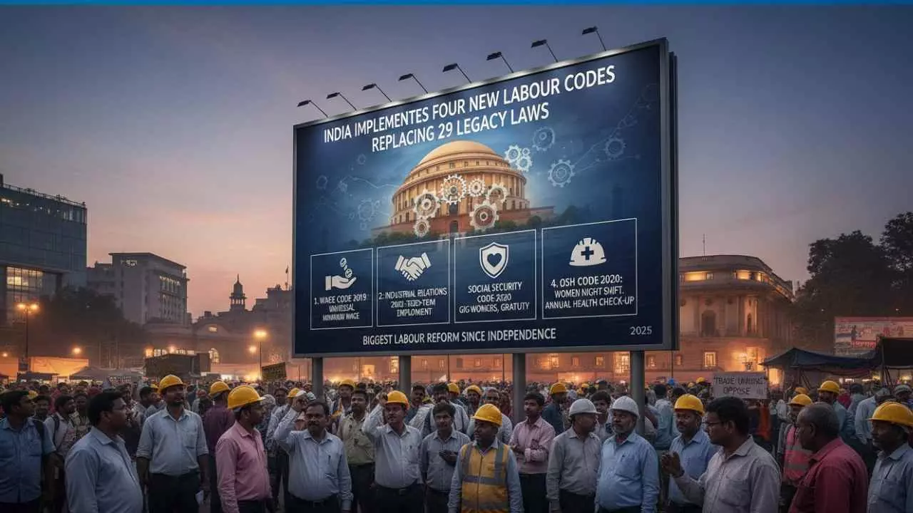 29 ಹಳೆ ಕಾರ್ಮಿಕ ಕಾನೂನುಗಳಿಗೆ ವಿದಾಯ: ನಾಲ್ಕು ಹೊಸ ಕಾರ್ಮಿಕ ಸಂಹಿತೆಗಳು ಜಾರಿ