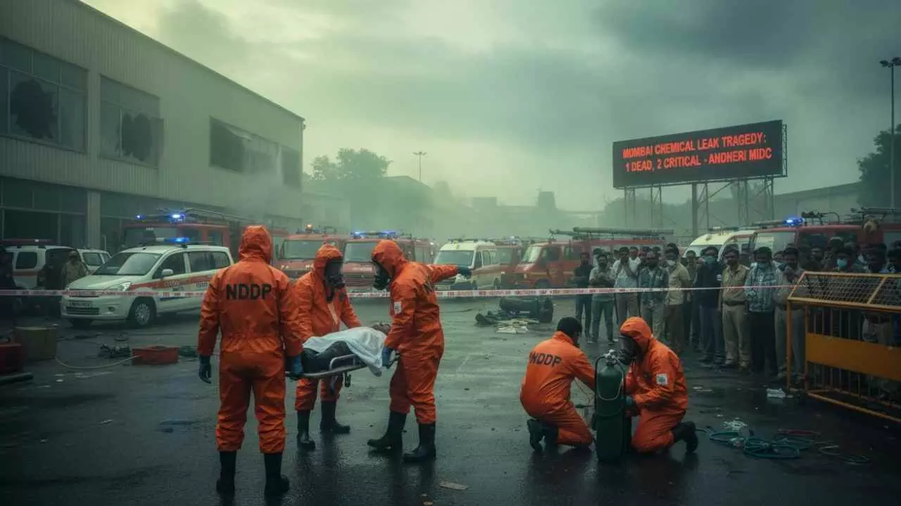 ಮುಂಬೈನಲ್ಲಿ ರಾಸಾಯನಿಕ ಸೋರಿಕೆ ದುರಂತ: ಒಬ್ಬರ ಸಾವು, ಇಬ್ಬರ ಸ್ಥಿತಿ ಗಂಭೀರ ಮುಂಬೈನಲ್ಲಿ ರಾಸಾಯನಿಕ ಸೋರಿಕೆ ದುರಂತ: ಒಬ್ಬರ ಸಾವು, ಇಬ್ಬರ ಸ್ಥಿತಿ ಗಂಭೀರ