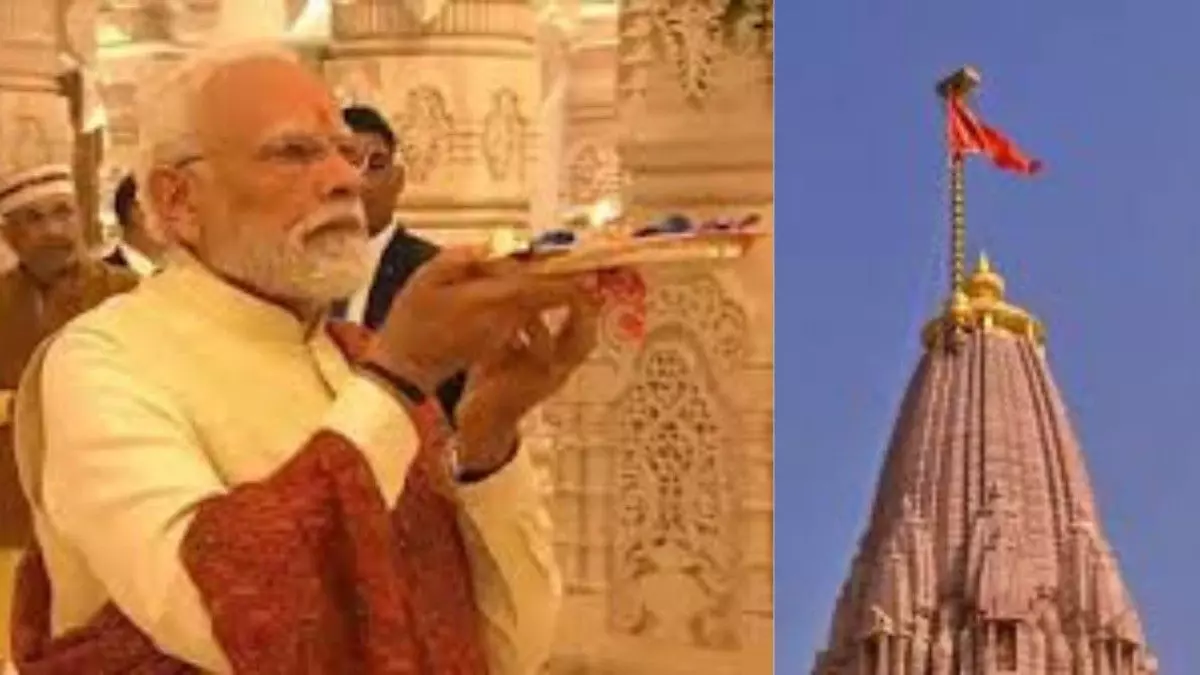 Prime Minister Modi hoists the Bhagwadhwaj at the Ram temple in Ayodhya