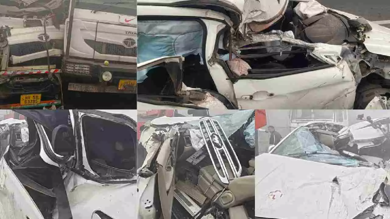 ದಟ್ಟ ಮಂಜಿನಿಂದ ಸರಣಿ ಅಪಘಾತ; 10 ಬಸ್‌, ಕಾರುಗಳು ಡಿಕ್ಕಿಯಾಗಿ ಬೆಂಕಿಗಾಹುತಿ