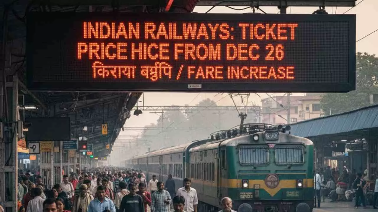 ಡಿಸೆಂಬರ್ 26ರಿಂದ ರೈಲು ಟಿಕೆಟ್ ದರ ಹೆಚ್ಚಳ, ಯಾರಿಗೆ ಎಷ್ಟು? ಇಲ್ಲಿದೆ ಲೆಕ್ಕಾಚಾರ ಡಿಸೆಂಬರ್ 26ರಿಂದ ರೈಲು ಟಿಕೆಟ್ ದರ ಹೆಚ್ಚಳ, ಯಾರಿಗೆ ಎಷ್ಟು? ಇಲ್ಲಿದೆ ಲೆಕ್ಕಾಚಾರ