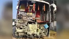 Horrific accident between lorry and private bus; driver seriously injured, more than 20 passengers injured