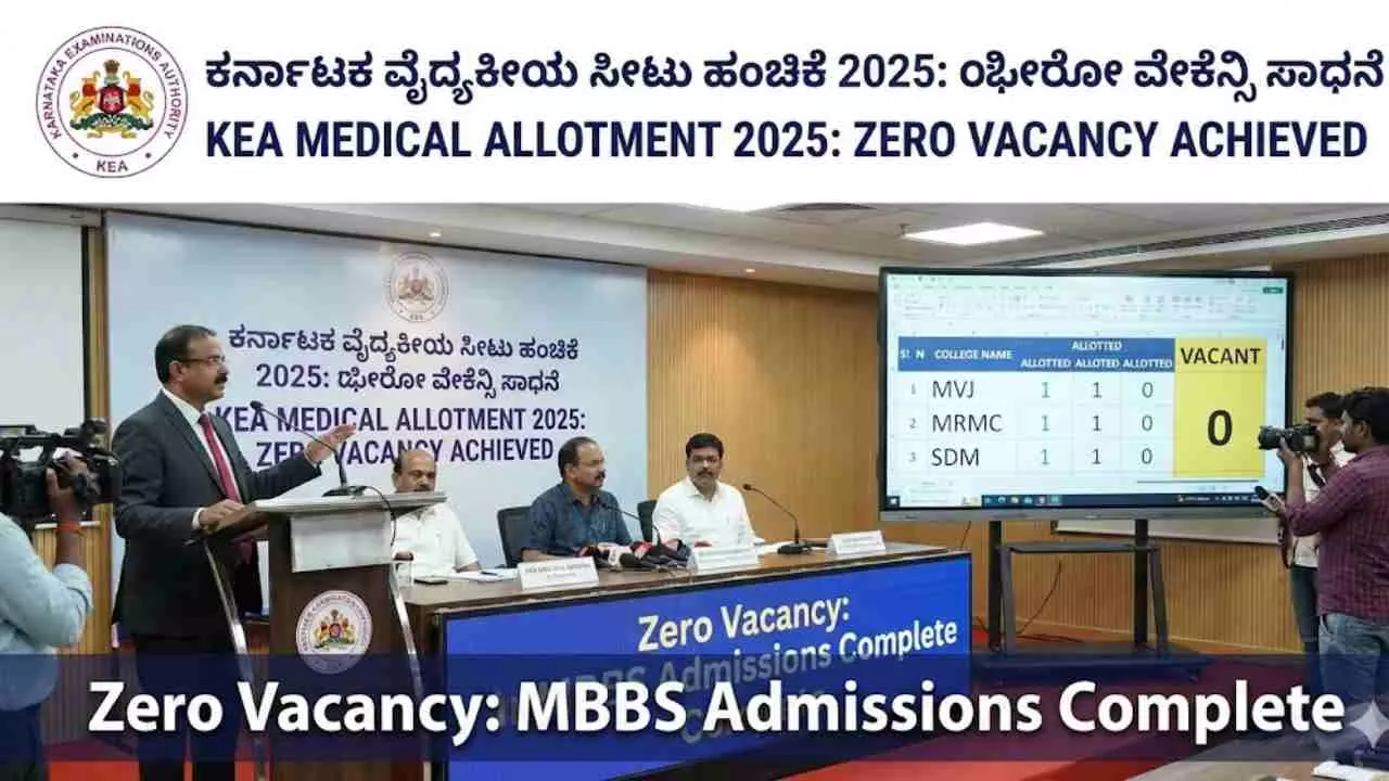 ವೈದ್ಯಕೀಯ ಸೀಟು ಹಂಚಿಕೆ ಪ್ರಕ್ರಿಯೆ ಸಂಪೂರ್ಣ: ರಾಜ್ಯದಲ್ಲಿ ‘ಝೀರೋ ವೇಕೆನ್ಸಿ’ ಸಾಧನೆ ವೈದ್ಯಕೀಯ ಸೀಟು ಹಂಚಿಕೆ ಪ್ರಕ್ರಿಯೆ ಸಂಪೂರ್ಣ: ರಾಜ್ಯದಲ್ಲಿ ‘ಝೀರೋ ವೇಕೆನ್ಸಿ’ ಸಾಧನೆ