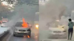 ಬೆಂಗಳೂರು: ನಡುರಸ್ತೆಯಲ್ಲೇ ಹೊತ್ತಿ ಉರಿದ ಕಾರು; ಚಾಲಕನ ಸಮಯಪ್ರಜ್ಞೆಯಿಂದ ತಪ್ಪಿದ ಭಾರೀ ದುರಂತ