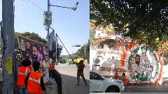 ಬೆಂಗಳೂರಲ್ಲಿ ಬ್ಯಾನರ್ ಬೇಟೆ: ಎಂ.ಜಿ. ರೋಡ್, ಶಾಂತಿನಗರದಲ್ಲಿ ರಾಜಕೀಯ ಫ್ಲೆಕ್ಸ್‌ಗಳ ತೆರವು